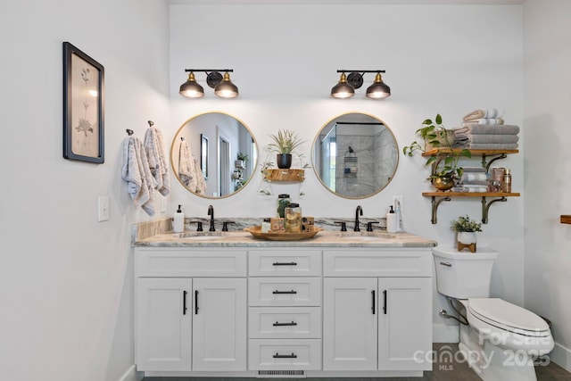 9 Oak Mountain Dr, Leicester, NC 28748 - full bath with toilet, double vanity, baseboards, and a shower