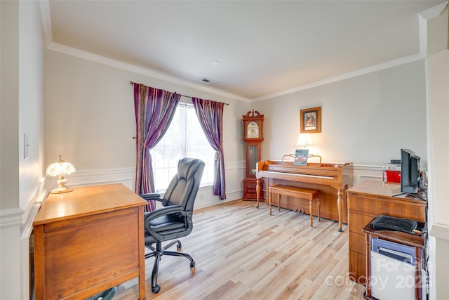 1605 Tate Rd Unit 258, Rock Hill, SC 29732 - office area featuring ornamental molding, a wainscoted wall, light wood-style floors, and a decorative wall