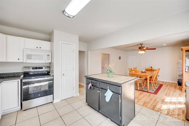 1605 Tate Rd Unit 258, Rock Hill, SC 29732 - kitchen featuring white microwave, stainless steel electric range, white cabinetry, a ceiling fan, and tile counters