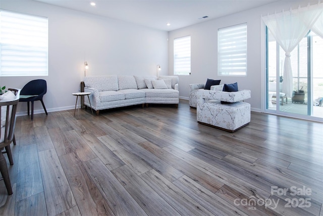 3252 Cheyney Park Dr, Charlotte, NC 28269 - living room featuring baseboards, visible vents, recessed lighting, and dark wood-style floors