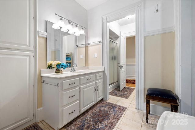 116 N Mulberry St, Statesville, NC 28677 - full bath with a stall shower, vanity, and tile patterned floors