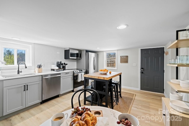 192 Duckworth Ave, Brevard, NC 28712 - kitchen with stainless steel appliances, light wood-type flooring, gray cabinets, light countertops, and recessed lighting