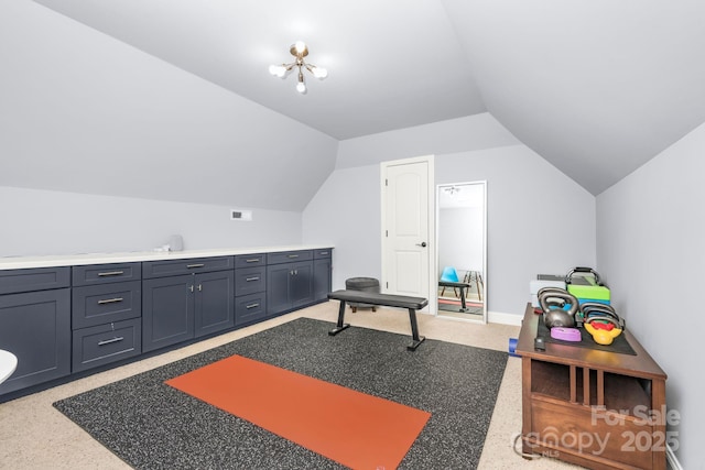 interior space featuring vaulted ceiling