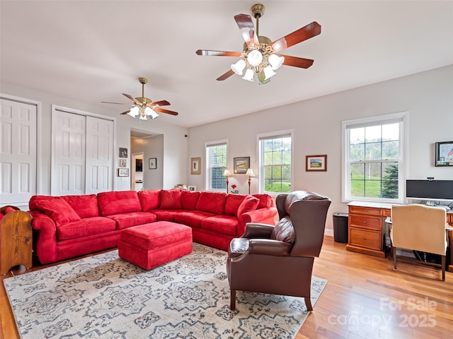 6780 Max Patch Rd, Clyde, NC 28721 - living area with ceiling fan and light wood-type flooring