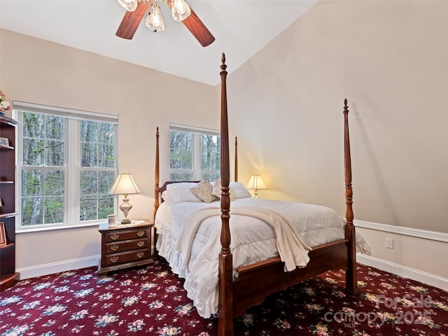 6780 Max Patch Rd, Clyde, NC 28721 - bedroom with baseboards, a ceiling fan, carpet floors, and lofted ceiling