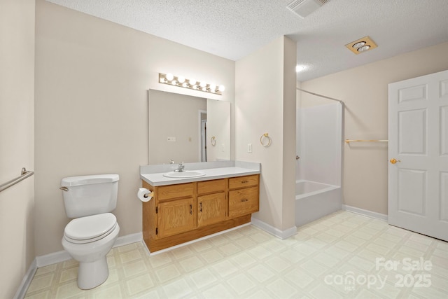 bathroom with toilet, tile patterned floors, visible vents, and vanity