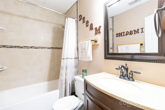 6736 Raeburn Ln, Charlotte, NC 28227 - full bath featuring vanity, shower / bath combination with curtain, toilet, and visible vents