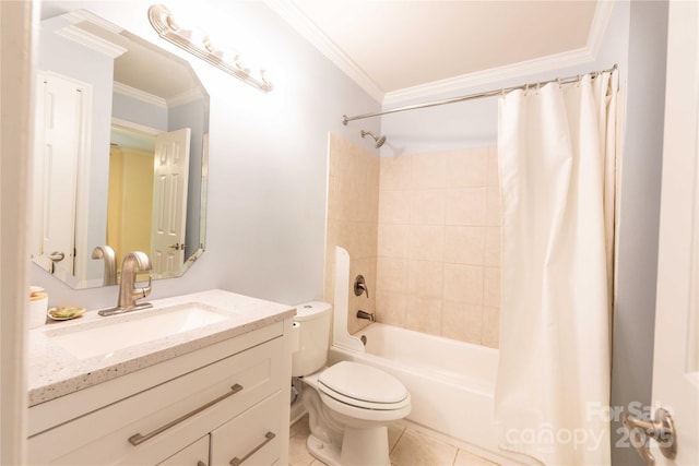 525 N Graham St Unit 3F, Charlotte, NC 28202 - bathroom featuring shower / bath combination with curtain, tile patterned flooring, vanity, toilet, and ornamental molding