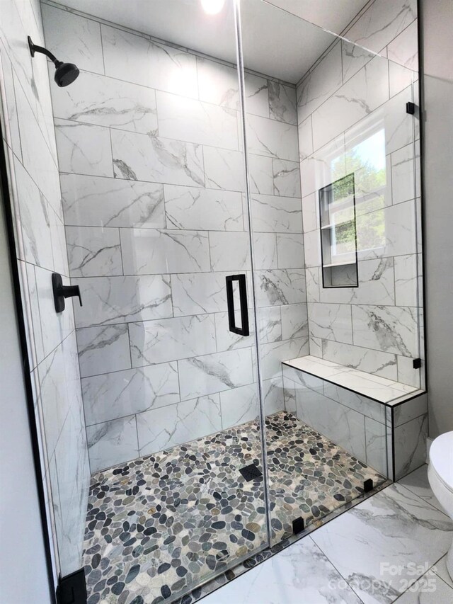 1247 Beltline Rd Unit 1, Chester, SC 29706 - bathroom featuring a shower stall and marble finish floors
