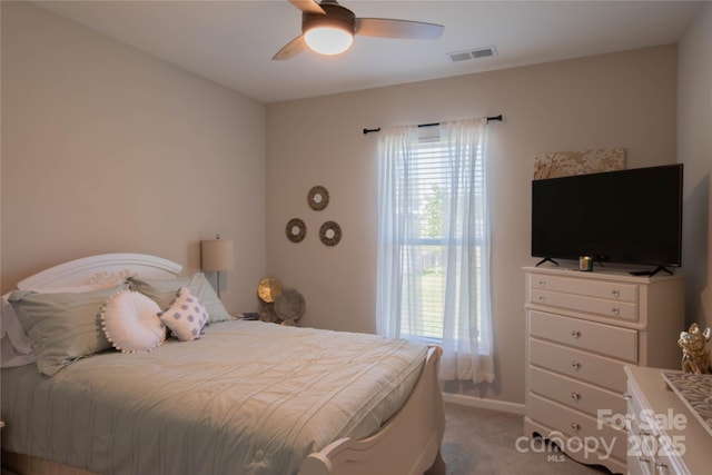 217 Hydrangea Dr, Clover, SC 29710 - bedroom featuring a ceiling fan, baseboards, visible vents, and light carpet