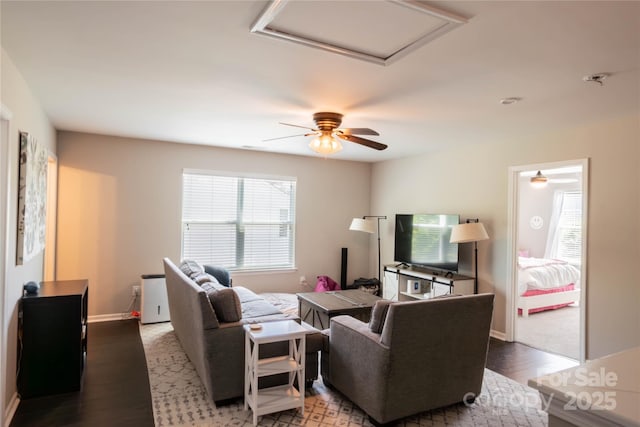 217 Hydrangea Dr, Clover, SC 29710 - living area with baseboards, attic access, and wood finished floors
