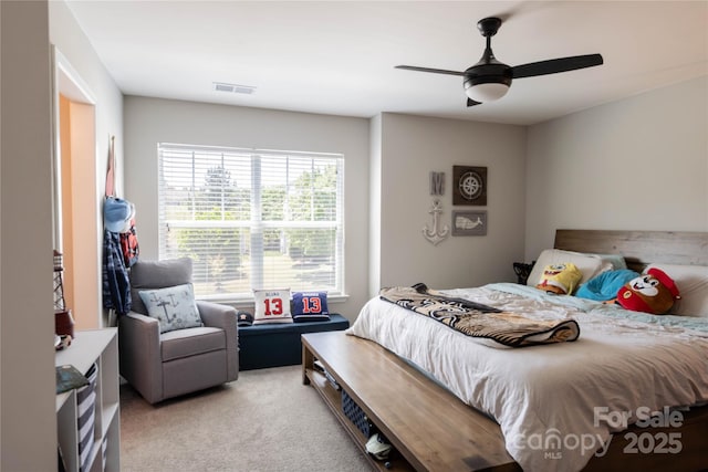 217 Hydrangea Dr, Clover, SC 29710 - carpeted bedroom with a ceiling fan and visible vents