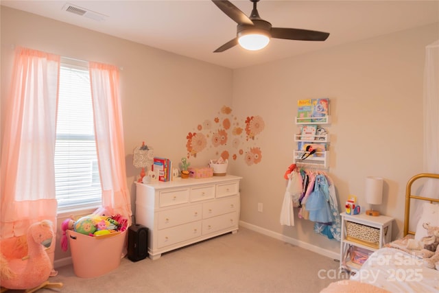 217 Hydrangea Dr, Clover, SC 29710 - bedroom featuring a ceiling fan, baseboards, visible vents, and light carpet