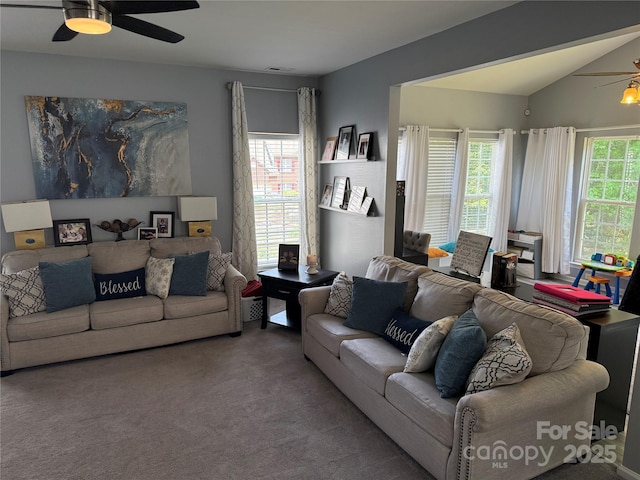 12244 Wallace Ridge Dr, Charlotte, NC 28269 - carpeted living area with ceiling fan