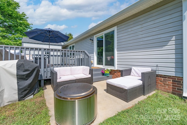744 Chipmeadow Ln, York, SC 29745 - view of patio featuring a wooden deck, an outdoor hangout area, and grilling area