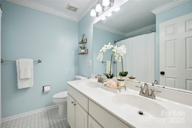 21203 Harken Dr, Cornelius, NC 28031 - full bathroom with toilet, visible vents, baseboards, and a sink