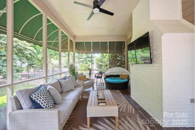 21203 Harken Dr, Cornelius, NC 28031 - sunroom with outdoor lounge area and ceiling fan