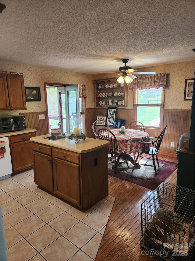 107 Buckner Dr, Roan Mountain, TN 37687 - kitchen with a sink, wainscoting, and a textured ceiling