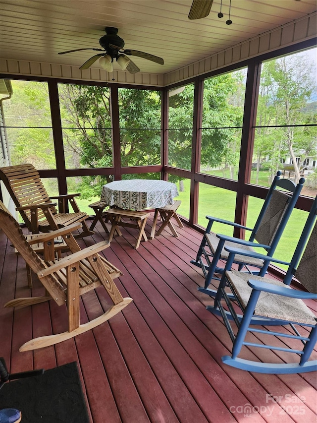 107 Buckner Dr, Roan Mountain, TN 37687 - sunroom featuring ceiling fan and outdoor dining space