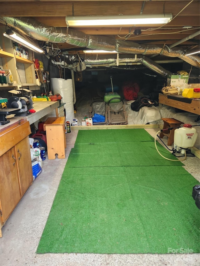 107 Buckner Dr, Roan Mountain, TN 37687 - unfinished basement with water heater and a workshop area
