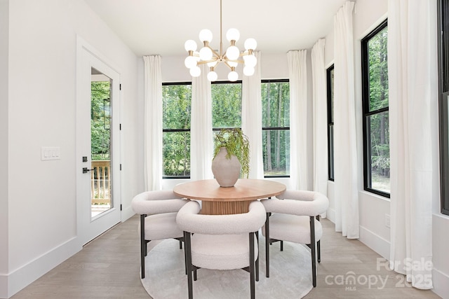 1534 Easy St, Belmont, NC 28012 - dining area featuring plenty of natural light, a chandelier, light wood-style floors, and baseboards