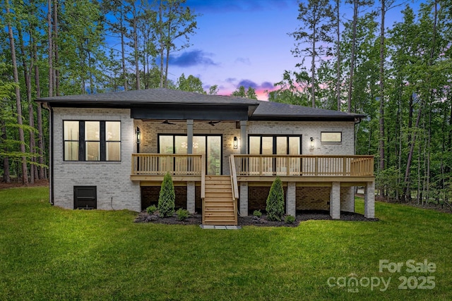 1534 Easy St, Belmont, NC 28012 - back of property with stairway, ceiling fan, a wooden deck, and brick siding