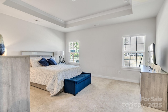 5112 Larewood Dr, Charlotte, NC 28215 - bedroom with crown molding, a raised ceiling, carpet, baseboards, and visible vents