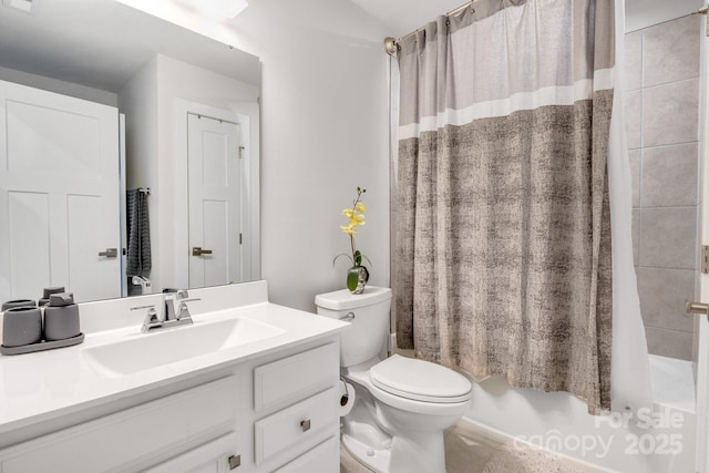 5112 Larewood Dr, Charlotte, NC 28215 - bathroom with vanity, shower / bathtub combination with curtain, and toilet