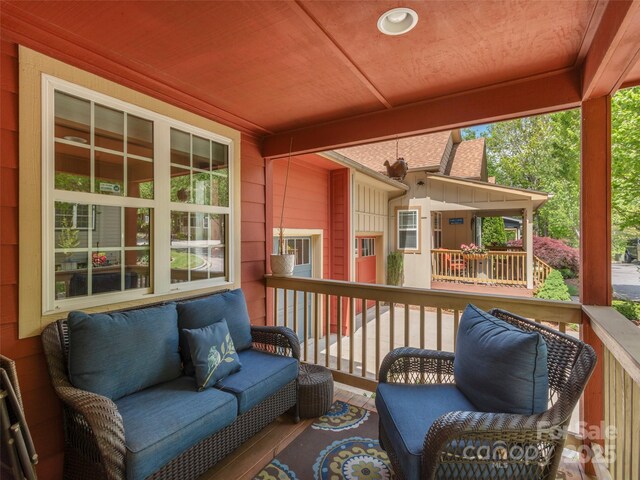 54 Sapling Ln, Waynesville, NC 28786 - wooden terrace featuring covered porch