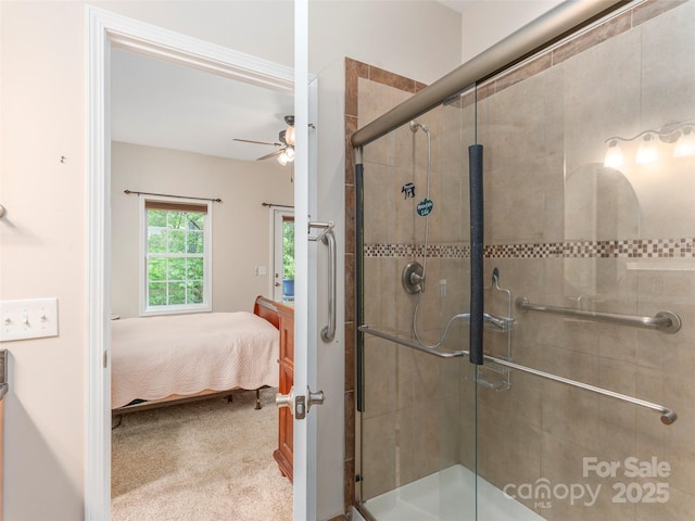 54 Sapling Ln, Waynesville, NC 28786 - ensuite bathroom featuring a shower stall and a ceiling fan
