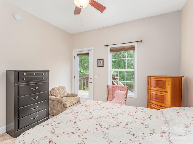 54 Sapling Ln, Waynesville, NC 28786 - carpeted bedroom with access to exterior, a ceiling fan, and baseboards