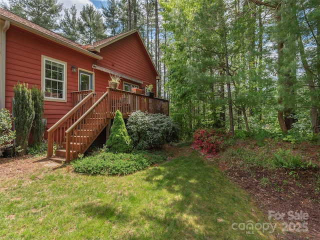 54 Sapling Ln, Waynesville, NC 28786 - view of green lawn featuring a wooden deck