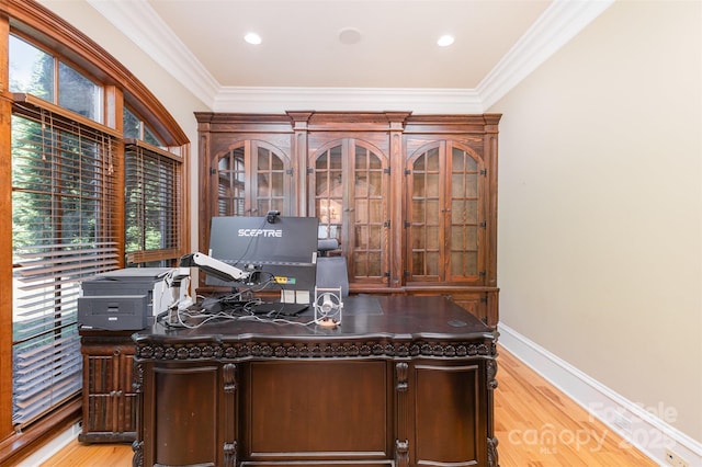 277 Tradition Dr, Mount Gilead, NC 27306 - office featuring crown molding, baseboards, and light wood-style flooring