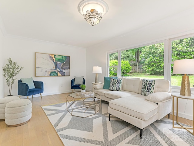 living room with wood finished floors and baseboards