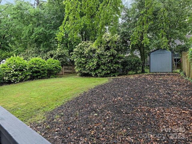 view of yard with a storage shed and an outbuilding