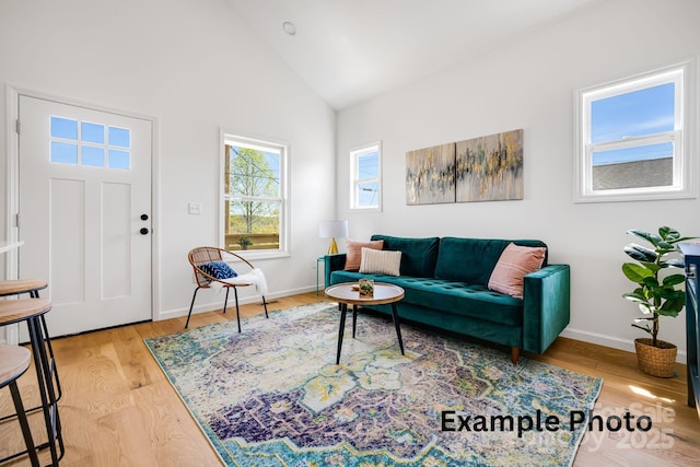 4 Chestnut Ridge Ave, Asheville, NC 28804 - living room featuring baseboards, high vaulted ceiling, and wood finished floors