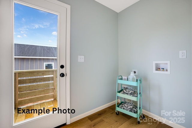 4 Chestnut Ridge Ave, Asheville, NC 28804 - doorway with baseboards and wood finished floors