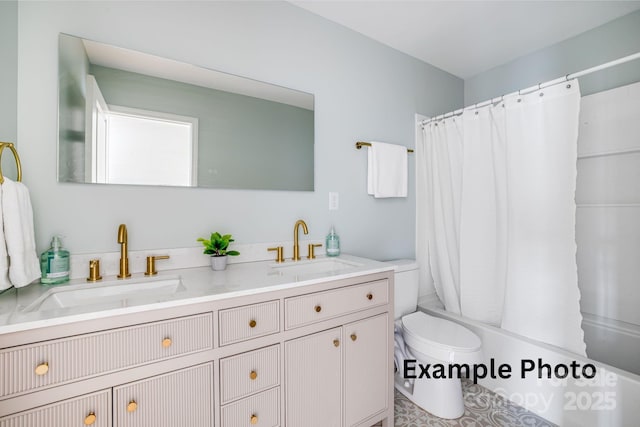4 Chestnut Ridge Ave, Asheville, NC 28804 - bathroom featuring double vanity, a sink, shower / tub combo, and toilet