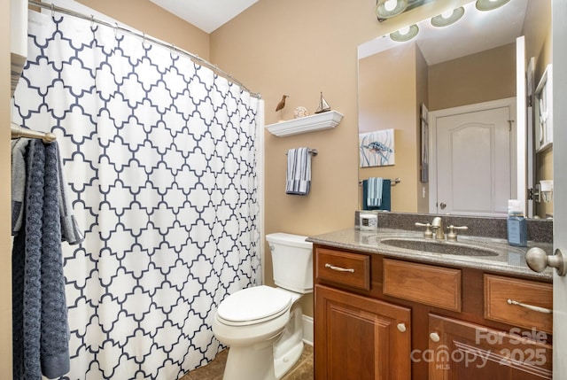 7730 Windsor Forest Pl, Harrisburg, NC 28075 - full bathroom featuring vanity, toilet, a shower with shower curtain, and tile patterned floors