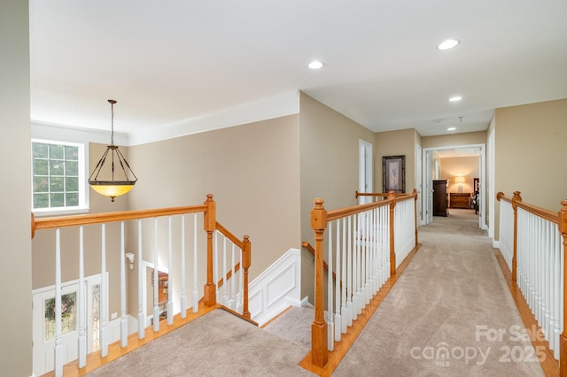 7730 Windsor Forest Pl, Harrisburg, NC 28075 - hall featuring an upstairs landing, recessed lighting, and light colored carpet