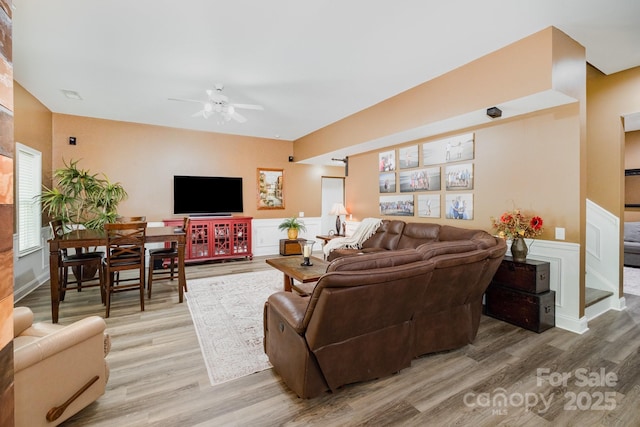 7730 Windsor Forest Pl, Harrisburg, NC 28075 - living area with a ceiling fan and wood finished floors