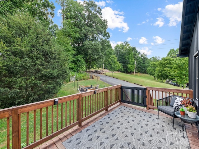 68 Piney Mountain Church Rd, Candler, NC 28715 - wooden terrace featuring a lawn