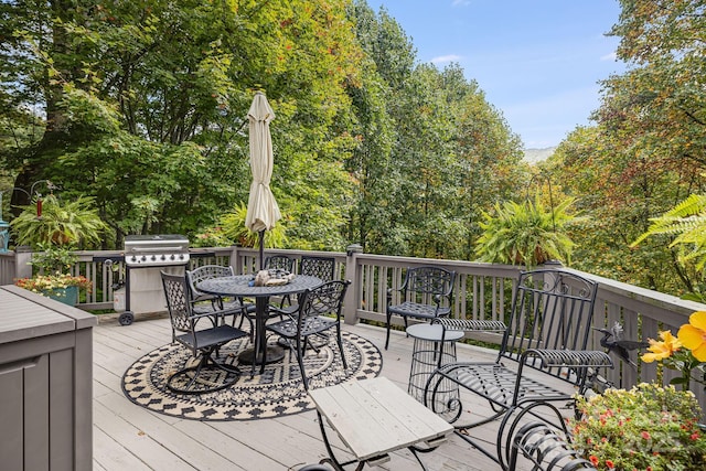 197 Gardenside Rd, Mars Hill, NC 28754 - wooden terrace with outdoor dining space and area for grilling