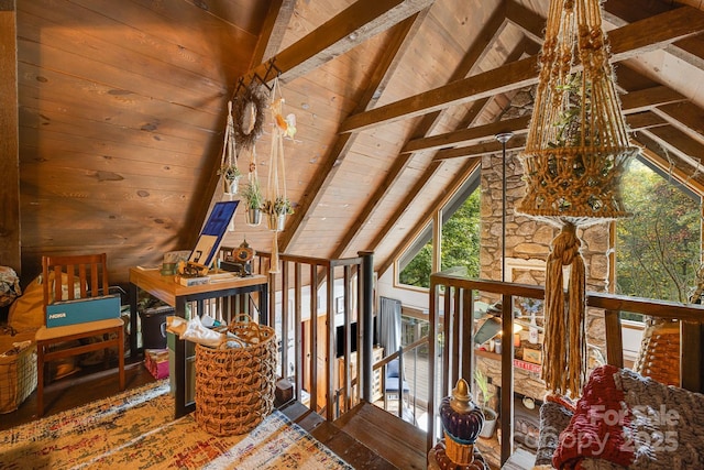 197 Gardenside Rd, Mars Hill, NC 28754 - additional living space featuring vaulted ceiling with beams, wood ceiling, and wood finished floors