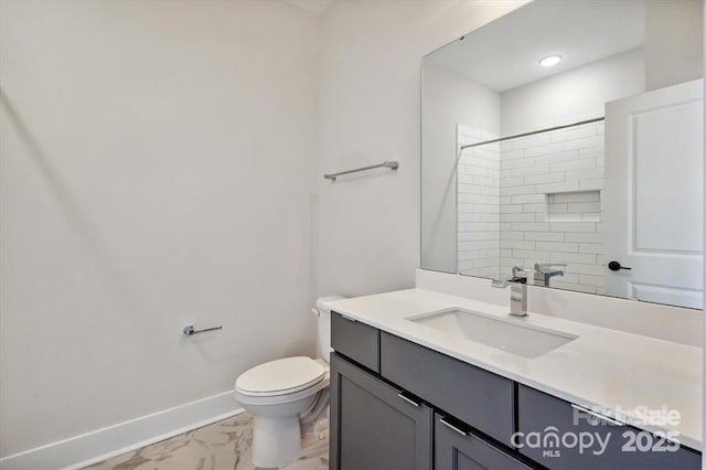 842 Van Every St, Charlotte, NC 28205 - full bath with vanity, marble finish floor, a shower, toilet, and baseboards