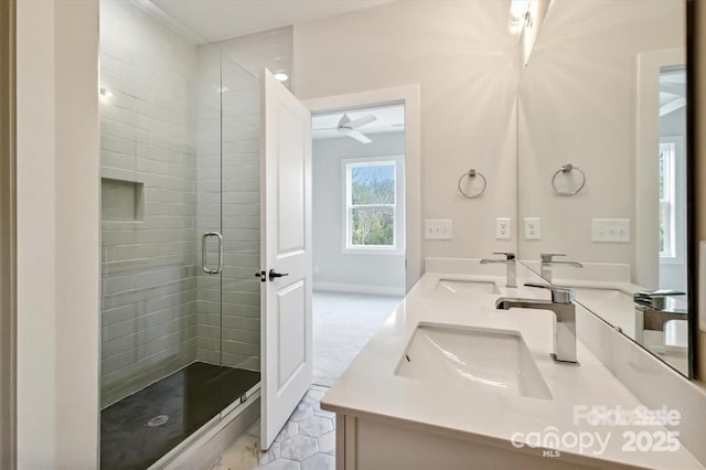 842 Van Every St, Charlotte, NC 28205 - bathroom with a sink, a stall shower, and double vanity