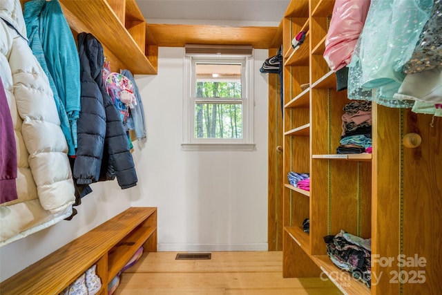 walk in closet featuring wood finished floors
