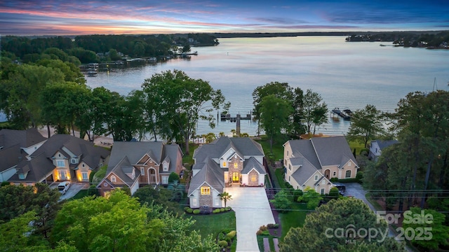 bird's eye view featuring a residential view and a water view