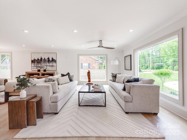 3501 Providence Rd, Charlotte, NC 28211 - living area featuring plenty of natural light, recessed lighting, a ceiling fan, and light wood-style flooring