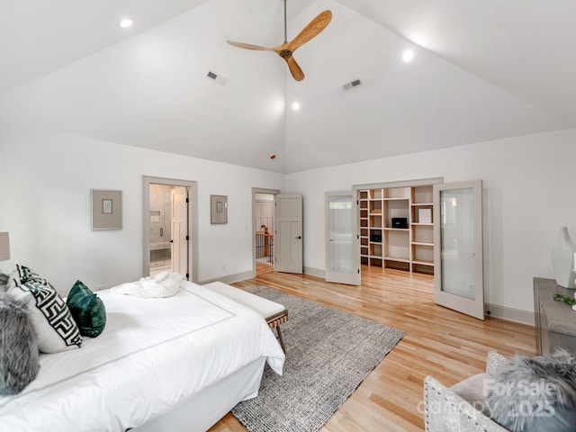 3501 Providence Rd, Charlotte, NC 28211 - bedroom featuring a spacious closet, high vaulted ceiling, light wood-type flooring, baseboards, and electric panel